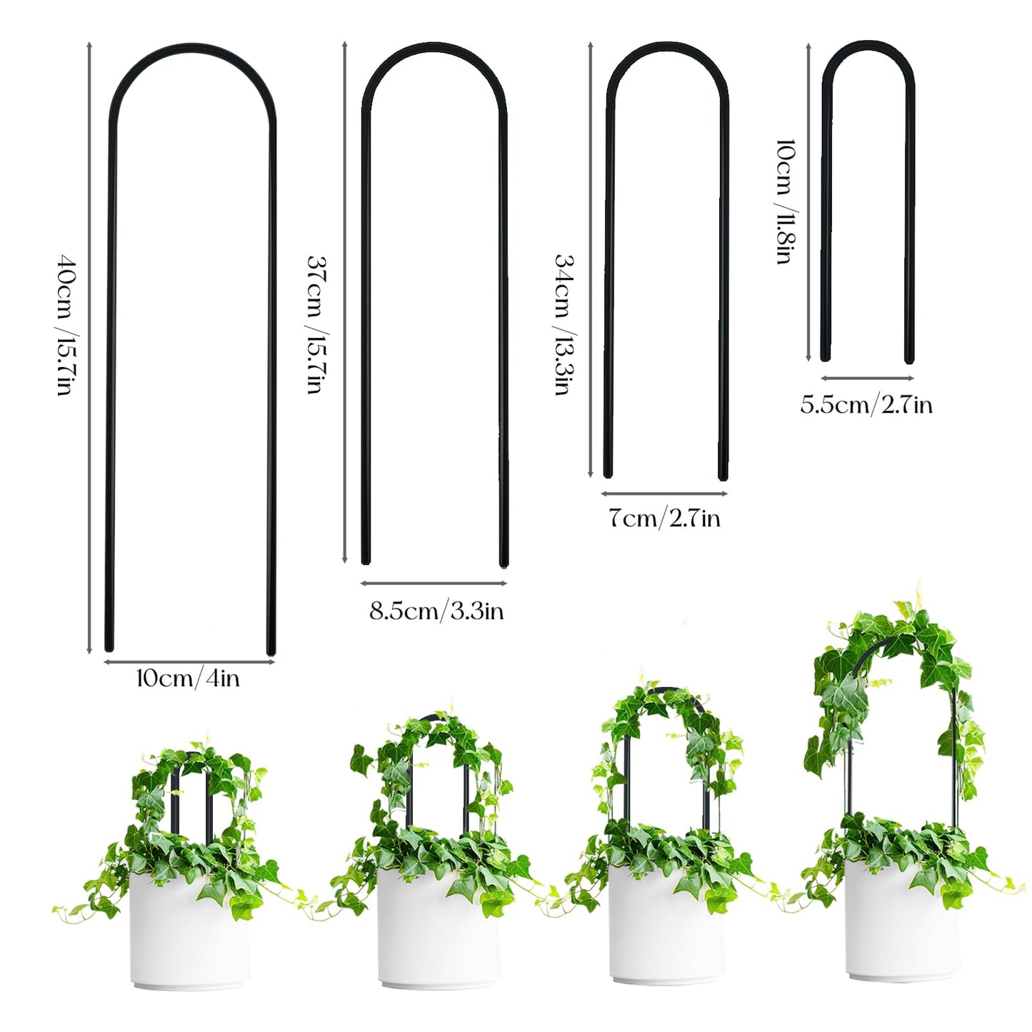 SNAIL GARDEN 8 Pcs Small Trellis for Indoor Plants with 100Pcs Green Cable Zip Ties,4 Sizes Indoor Plant Trellis for Climbing Plants, U-Shaped House Plant Trellis for Potted Plants Hoya Ivy, Jasmine