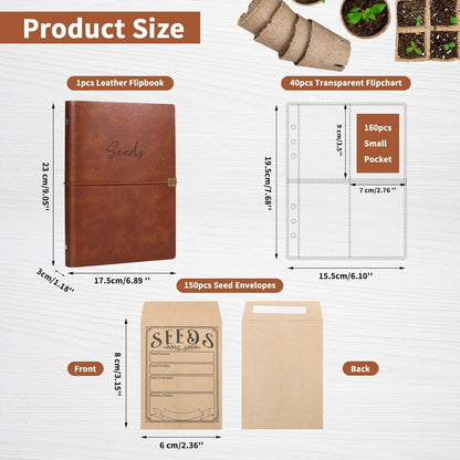 150Pcs Seed Packets Envelopes, Seed Storage Organizer Binder with Resealable Self Sealing Seed Saving Envelopes Garden Seed Storage Envelope for Vegetable (Brown)