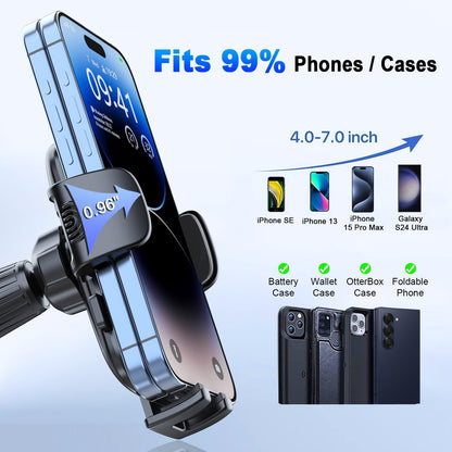 [Ultra-Stable] Car Phone Holder【2026 Strongest Suction & Hook】Cell Phone Mount for Dashboard Windshield Vent,Mobile Stand Base Truck Cradle for iPhone 17 Pro Max 16 15 14 13 12 Samsung S25 S24 Android