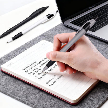 Sikao Pens Bulk, 60 Pack Minimal Gripped Slimster Ballpoint Pens, Black Ink 1.0mm, Smooth Writing Click Pens in White Grey Black, Ideal for Office, School, Teachers, Students & Front Desk Use
