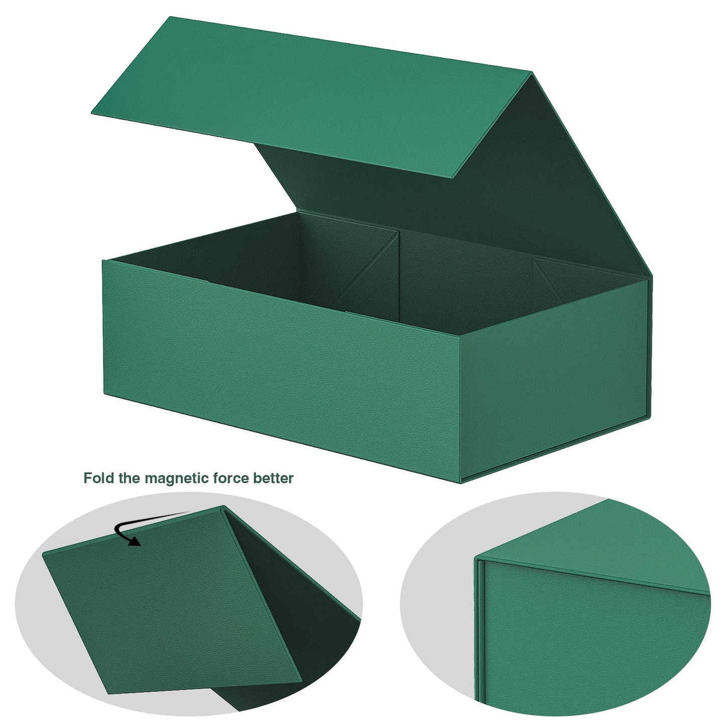 Luxury Large Gift Box 13.8x9x4.3 Inches Storage Box Ribbon Magnetic Closure for Luxury Packaging Box for Mother's Day, Birthdays, Bridal Gifts,Weddings (Forest Green)