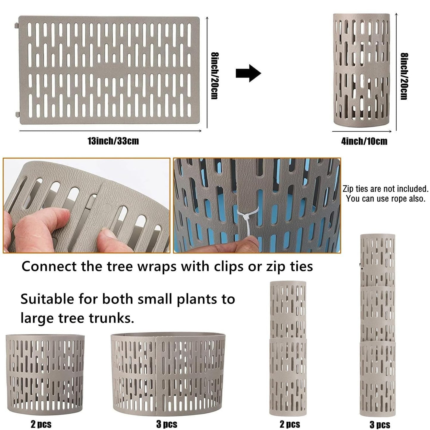 Tree Trunk Protector - 10 PCS Expandable Plastic Plants Stump Protection Guards, Tree Bark Wrap Plant Cages, Garden Nursery Flower Seedlings, Sapling Supports from Weed Trimmer, Small Animals Rabbit
