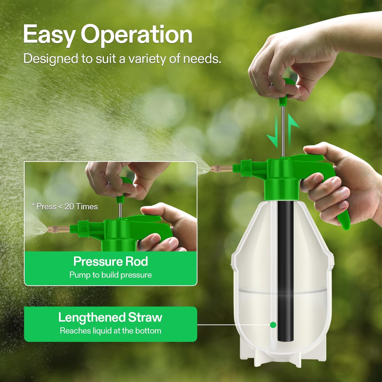 VIVOSUN 0.2 Gallon Handheld Garden Pump Sprayer, 27 oz Gallon Lawn & Garden Pressure Water Spray Bottle with Adjustable Brass Nozzle, for Plants and Other Cleaning Solutions (0.8L Green)