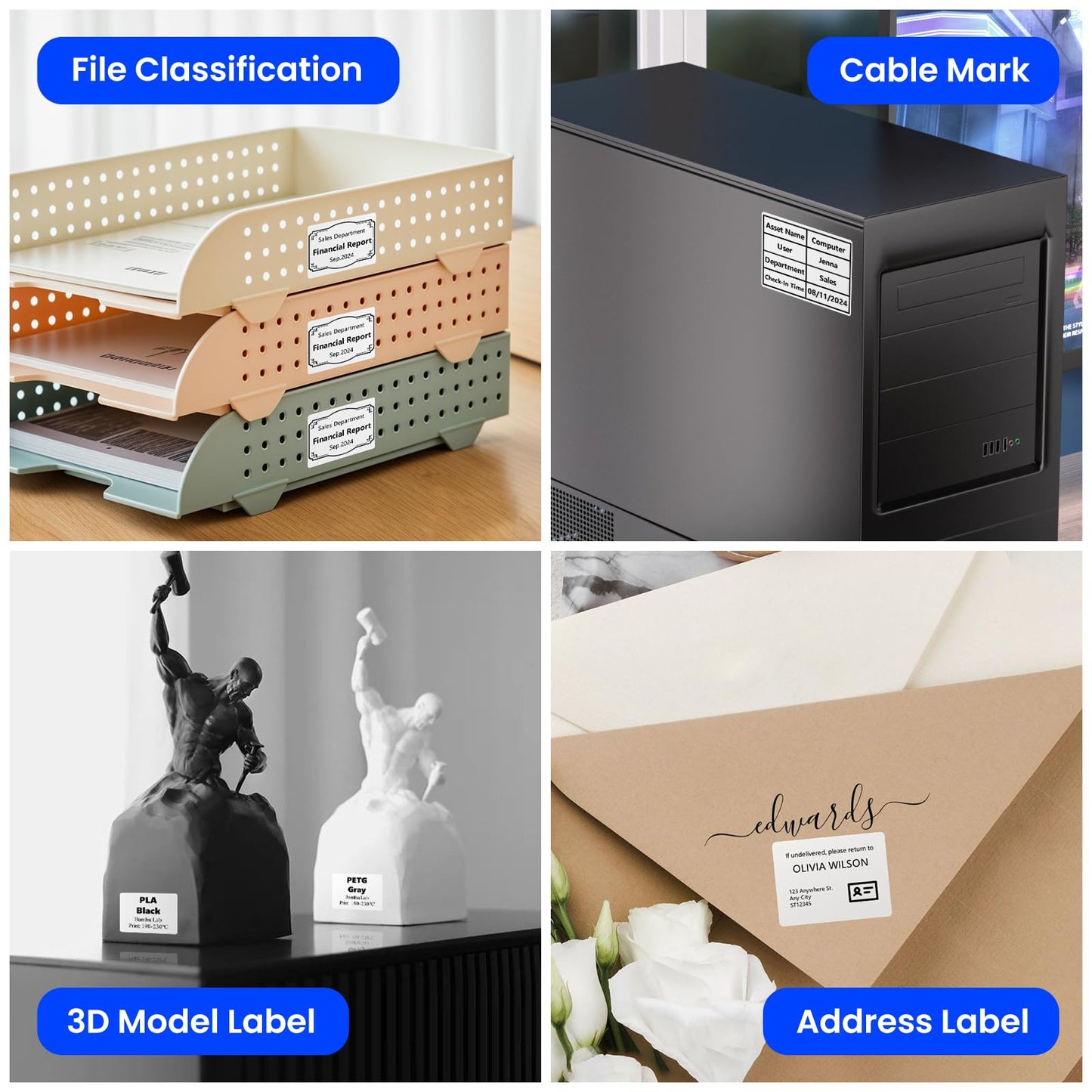 CLABEL Label Maker Tape for 220B/221B/230B Label Maker Thermal Label Roll Label Maker Paper Clear Label Waterproof Sticker Printer Paper (1.57'' x 1.18''(40 x 30mm)) 6 Rolls, Black on White