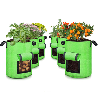 SCENGCLOS 6 Pack 10 Gallon Grow Bags, Sealed Window Planter Bags, Breathable Thickened Non-Woven Fabric Plant Pots with Access Flap, Garden Planting Bags for Grow Potato,Tomato,Carrot