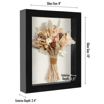 Americanflat 8x10 Shadow Box Frame with Shatter-Resistant Glass - Silhouette Collection - Large Shadow Box Display Case for Tabletop and Wall Display - Black with Soft Felt Back