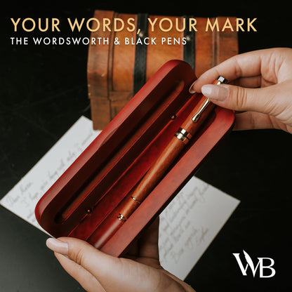 Wordsworth and Black Rollerball Pen-Stunning Luxury Pen Bamboo Rosewood Gold Finish, Refillable, Best Roller Ball Gift Set Pen for Men & Women, Ink Refill, Point Office Pens for Writing
