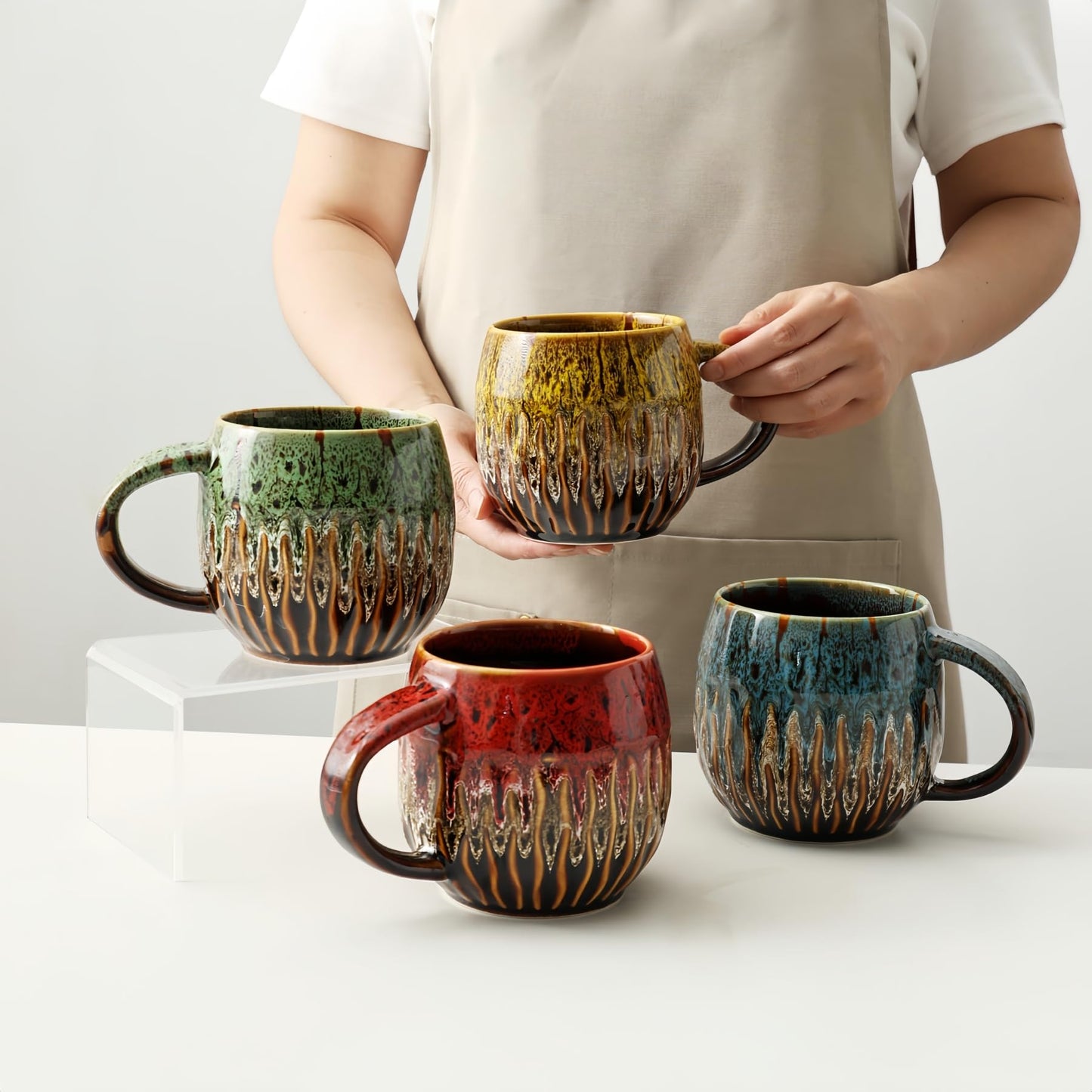 20oz Large Coffee Mug - Unique Handcrafted Look Ceramic Cup, Large Tea Mug, Microwave & Dishwasher Safe (Green)