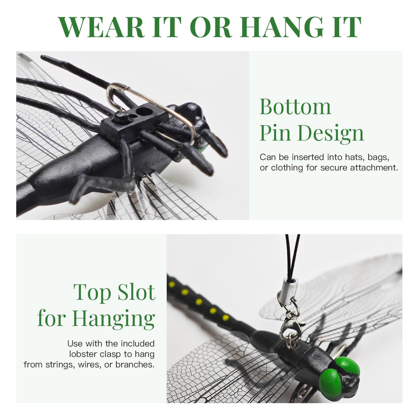20pcs Dragon Fly Hat Clip, Artificial Dragon Fly Clips Repelling Supplies for Bugs, Realistic Simulated Dragonfly Keychain Attach to Backpack Hat for Indoor Yard Garden Plant Decor