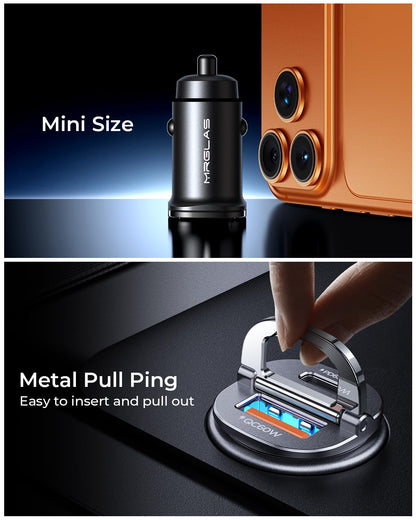 【Upgraded】 125W Car Charger USB C Super Fast Charging, [PD65W & QC60W][All Metal] MRGLAS Cigarette Lighter Car Charger, Car Accessories for iPhone 17 16 Pro Max Air iPad Samsung S25 Pixel 10