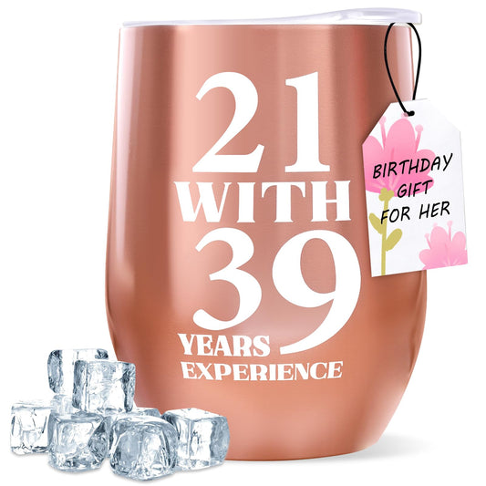 60th Birthday Gifts for Women, 21 with 39 Years Experience 60TH Wine Glass, 60th Birthday Decorations for Women, Funny 60 Year Old Birthday Gifts Idea for Women, Mom, Friends, Wife, Daughter, Sister