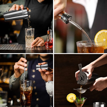 27OZ Cocktail Shaker, Cocktail Shakers 800ml, Cocktail Making Set 6Pcs, Cocktail Shaker Kit with Strainer, Double Jigger, Bar Mixing Spoon, Boston Shaker Bartender Maker Martini Set