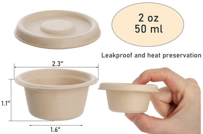 Yesland 200 Pack 2 Oz Natural Bagasse Fiber Cups with Lids, Paper Tasting Cups Disposable Sample Food Cup, Compostable Sauce Containers for Snack Tasting Charcuterie