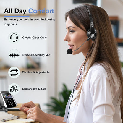 Callez Corded Telephone Headset for Polycom Office Phone with Noise Cancelling Mic, RJ9 Mono Phone Headset Compatible with Polycom Plantronics Avaya ShoreTel Digium Landline Deskphones
