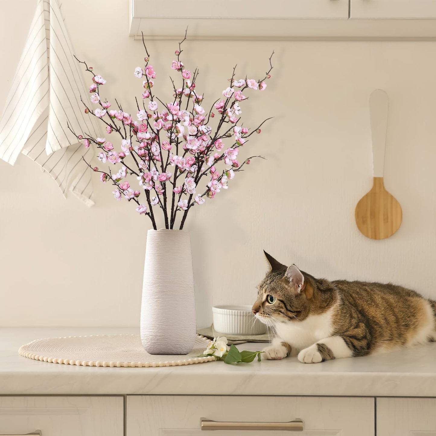 Betylifoy Artificial Plum Blossom Flowers 4PCS Faux Silk Cherry Blossom 38" Long Stems Fake Plum Blossom Branches Artificial Silk Flower for Flowers Arrangement Wedding Home Table Spring Decor (Pink)