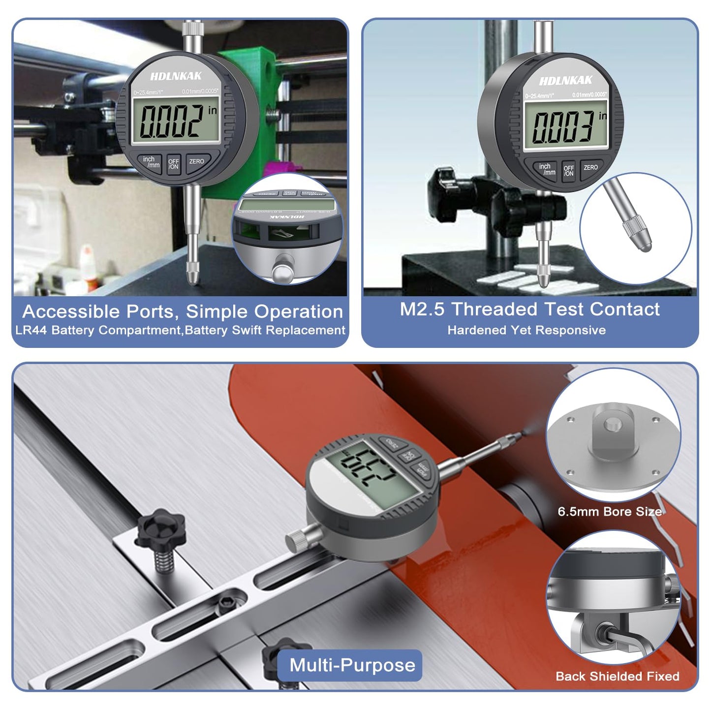 HDLNKAK Electronic Digital Dial Indicator Gauge Inch/Metric Conversion 0-1 Inch/25.4 mm Digital Probe Indicator Dial Test Gauge High Resolution: 0.0005''/0.01mm