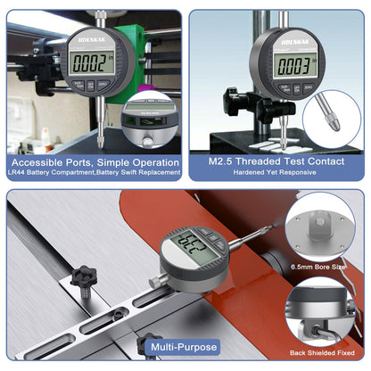 HDLNKAK Electronic Digital Dial Indicator Gauge Inch/Metric Conversion 0-1 Inch/25.4 mm Digital Probe Indicator Dial Test Gauge High Resolution: 0.0005''/0.01mm