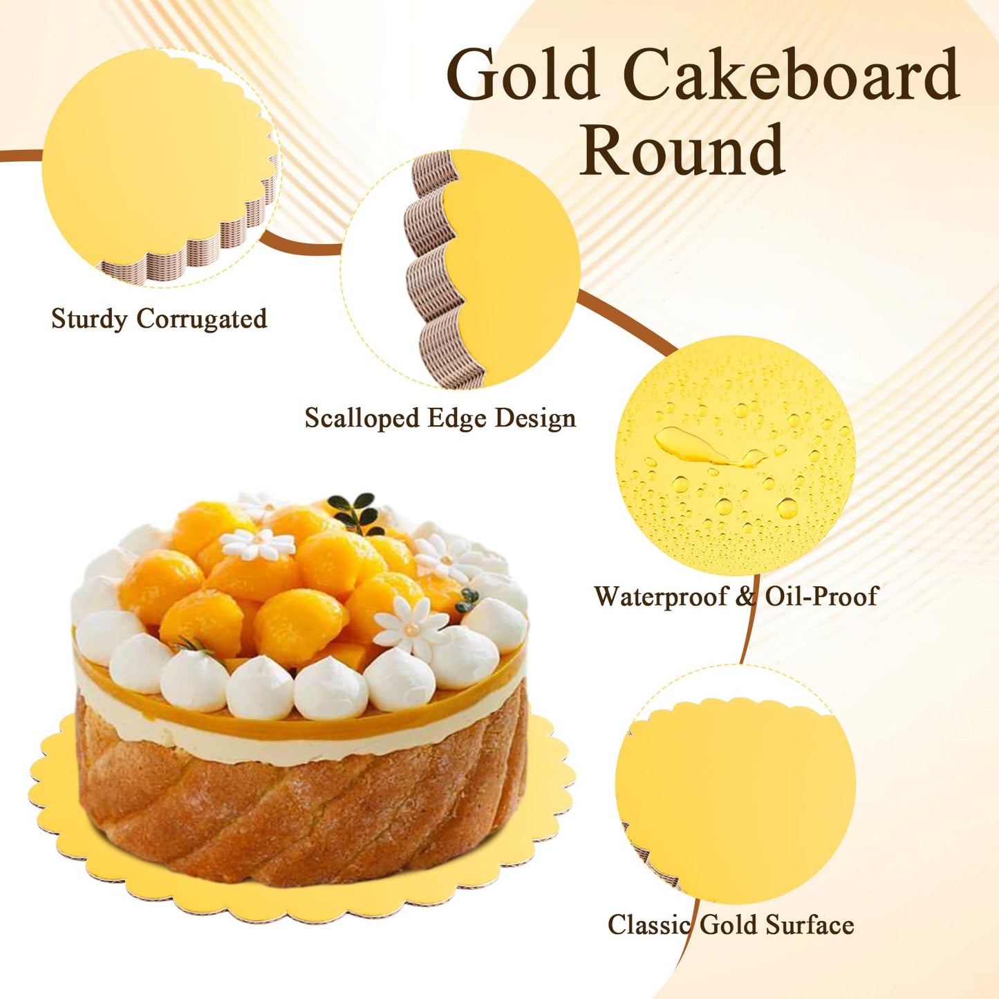 Worldity 30 Pcs Gold Cake Board, Sturdy Greaseproof Cake Circles Plate 8, 10, 12 Inch, Food-Graded Disposable Round Cardboard for Dessert Pizza Party Supplies Pizza Weddings Birthdays