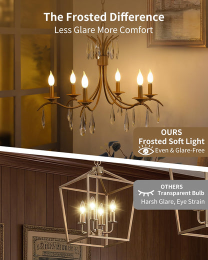 Frosted E12 LED Bulb 60w Equivalent Dimmable, Chandelier Light Bulbs 2700K Soft White, Candelabra Candle C32 CA10 60 Watt Replacement Lightbulb Small Base, 90+CRI 120V, 6 Pack
