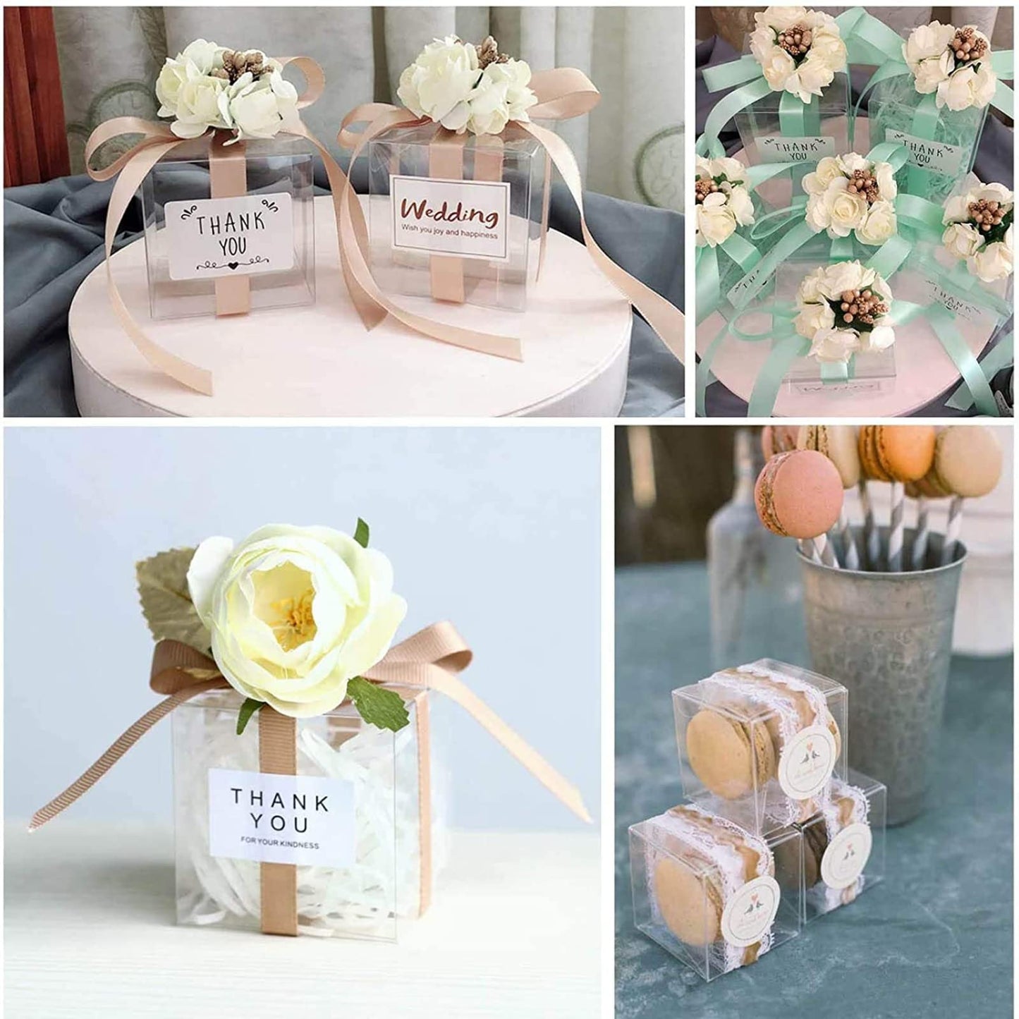 100Pcs Clear Favor Boxes, 2 x 2 x 2 Inch PET Transparent Cube Gift Boxes, Small Plastic Treat Box for Wedding Birthday Christmas New Year Party, Party Favours