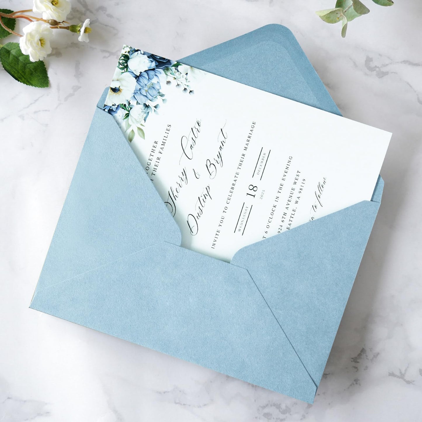 PONATIA 50 PCS A7 Envelopes, 5.25 x 7.25'' Matte Dusty Blue Envelopes For 5x7'' Weddings Invitation Cards, Christmas Gift Cards, Acrylic Invitations, Photos and Any 5x7" Inserts