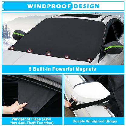 Tevlaphee Windshield Cover for Ice and Snow, Heavy Duty 600D Oxford Fabric, Waterproof, Embedded Magnets, Side Mirror Protector, Universal Fit for Cars, SUVs, Vans, Truck