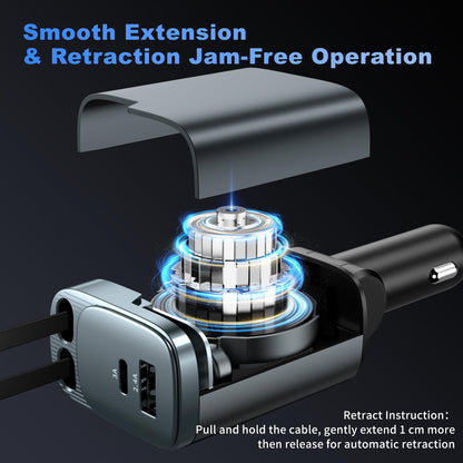 Retractable Car Charger, 84W Car Charger USB C 4 in 1, Car Accessories Fast Charging Car Charger Adapter for iPhone 17 16 15 14 13 12 Pro Max, Samsung, Pixel | Travel Essentials Gifts for Men Women