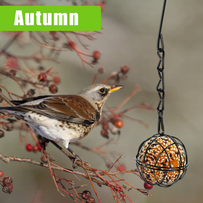 Abizarch 4 Pack Suet Ball Bird Feeder Set, Metal Bird Feeding Station Kit with Hanging Chain, Squirrel Proof Bird Feeders for Outside ，Hanging Hummingbird Feeders for Wild Birds Outdoor Garden