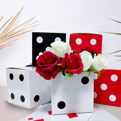 12 Pcs Dice Favor Boxes 6 x 6 x 6 Inch dice Boxes Bulk for centerpieces Casino Party Decorations Game Night Decorations Casino Themed Party Goodie Boxes Gift Box (Black, White, Red)