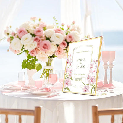 YOAEAILY Acrylic Gold Frames 8 x10, Slanted Back Gold Picture Frames Table Acrylic Sign Holder for Photos Wedding Table Numbers and Art Display with Removable Clear Sticky Dots
