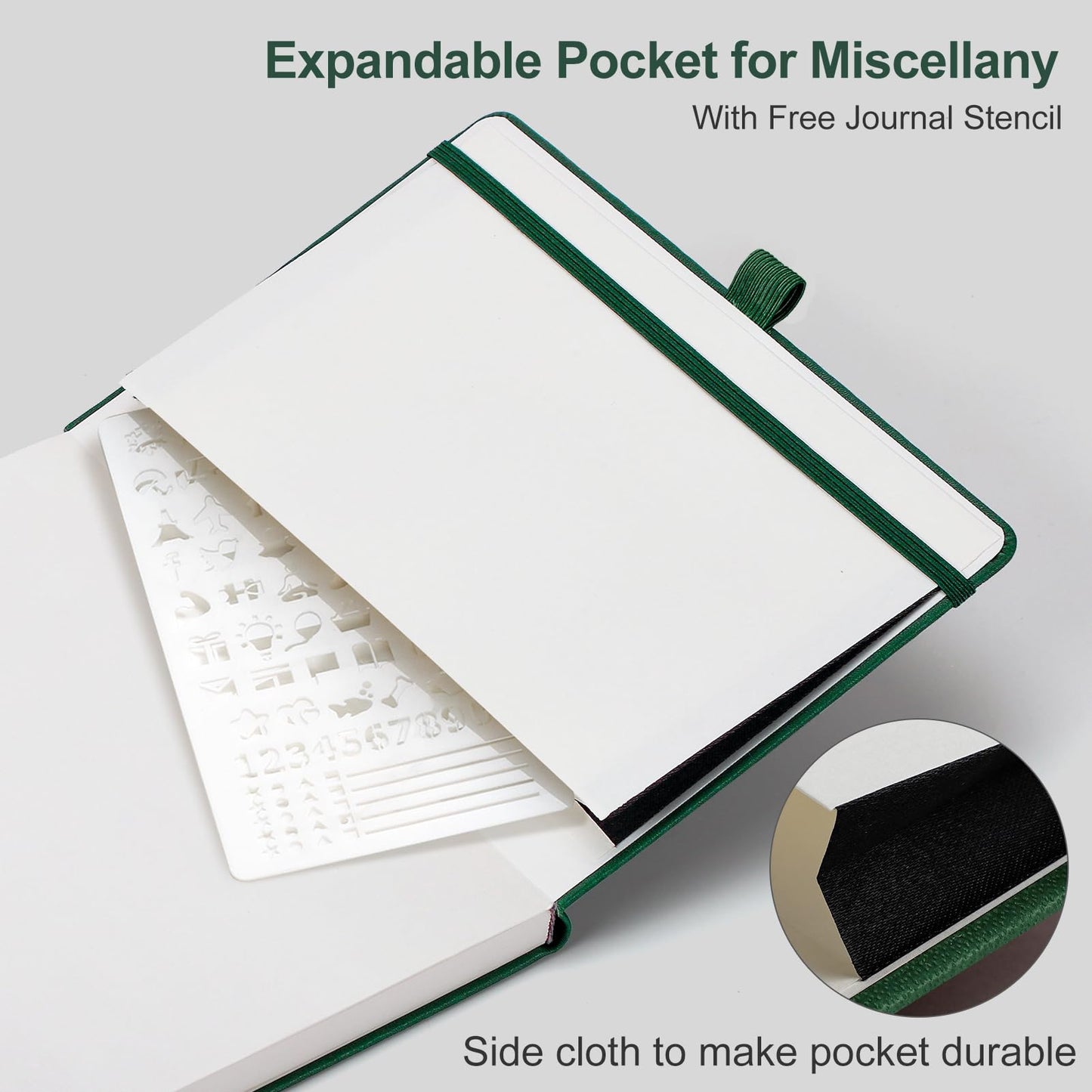 AHGXG Dotted Journal, 320 Numbered Pages Dot Grid Notebook A5 Thick Journal, 100gsm Thick Dotted Paper, Leather Hardcover, Inner Pocket, 5.7"×8.3" - Green