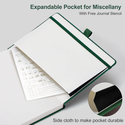 AHGXG Dotted Journal, 320 Numbered Pages Dot Grid Notebook A5 Thick Journal, 100gsm Thick Dotted Paper, Leather Hardcover, Inner Pocket, 5.7"×8.3" - Green