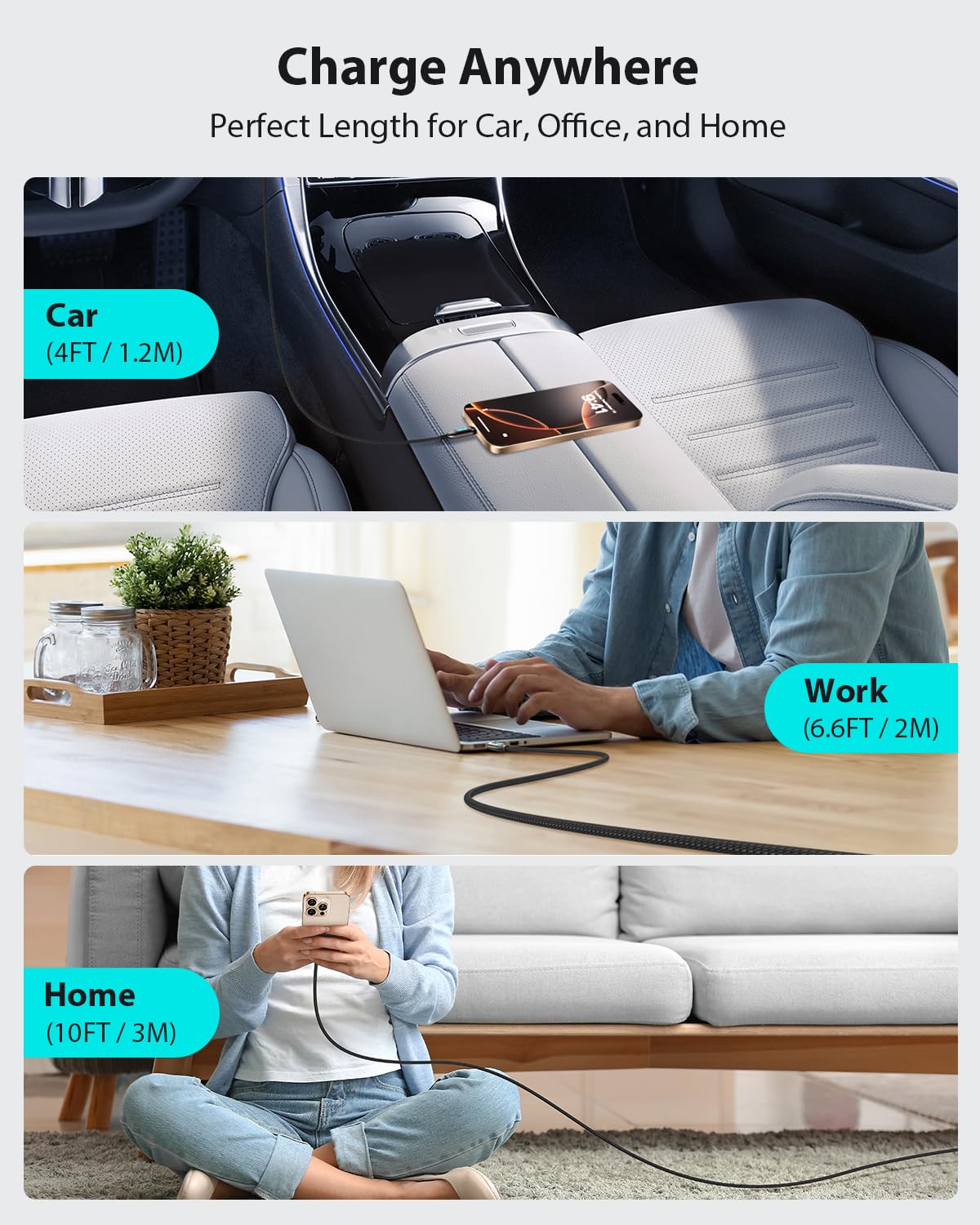 SOOPII 240W USB C to USB C Cable Fast Charge, Nylon Braided Cable with LED Display for lPhone 17/17 Pro/17 Plus/17 Pro Max,lPad Air,MacBook Pro,Galaxy S25/S24, Pixel, LG (Black, 1.2M 2Pack- 240W)