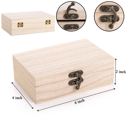Yarlung 8 Pack Unfinished Wooden Boxes for Crafts, 6x4x2 Inch Small Keepsakes Box Jewelry Storage Unpainted DIY Gifts Box for Treasure Chest, Art Hobbies, Hinged Lid with Front Clasp
