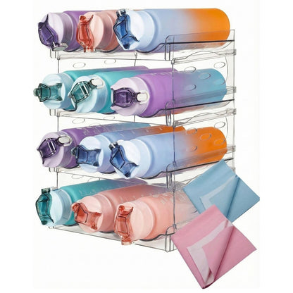 Water Bottle Organizer for Fridge –Versatile Stackable Water Bottle Holder & Storage Rack for Pantry, Cabinet, Counter or Water Bottle Organizer for Kitchen & RV Includes Two Cleaning Towels