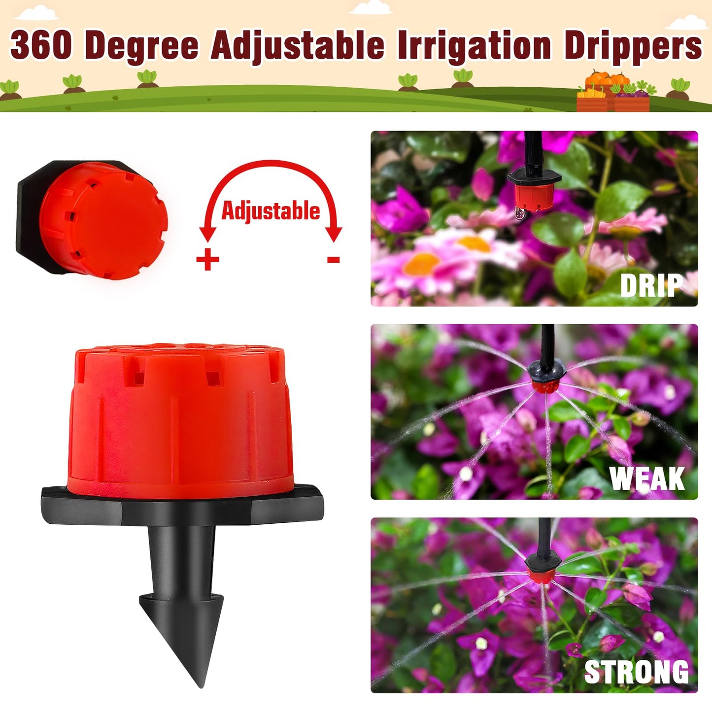 WZFLRUA 240-Piece Drip Irrigation Fittings Kit for 1/4" Tubing, Complete Set of Drip Barbed Connectors (Nozzle, Micro Dripper, Nozzle Tee, Single Barb, Coupling, Tee, Elbow, Plug, Cross, Stake)
