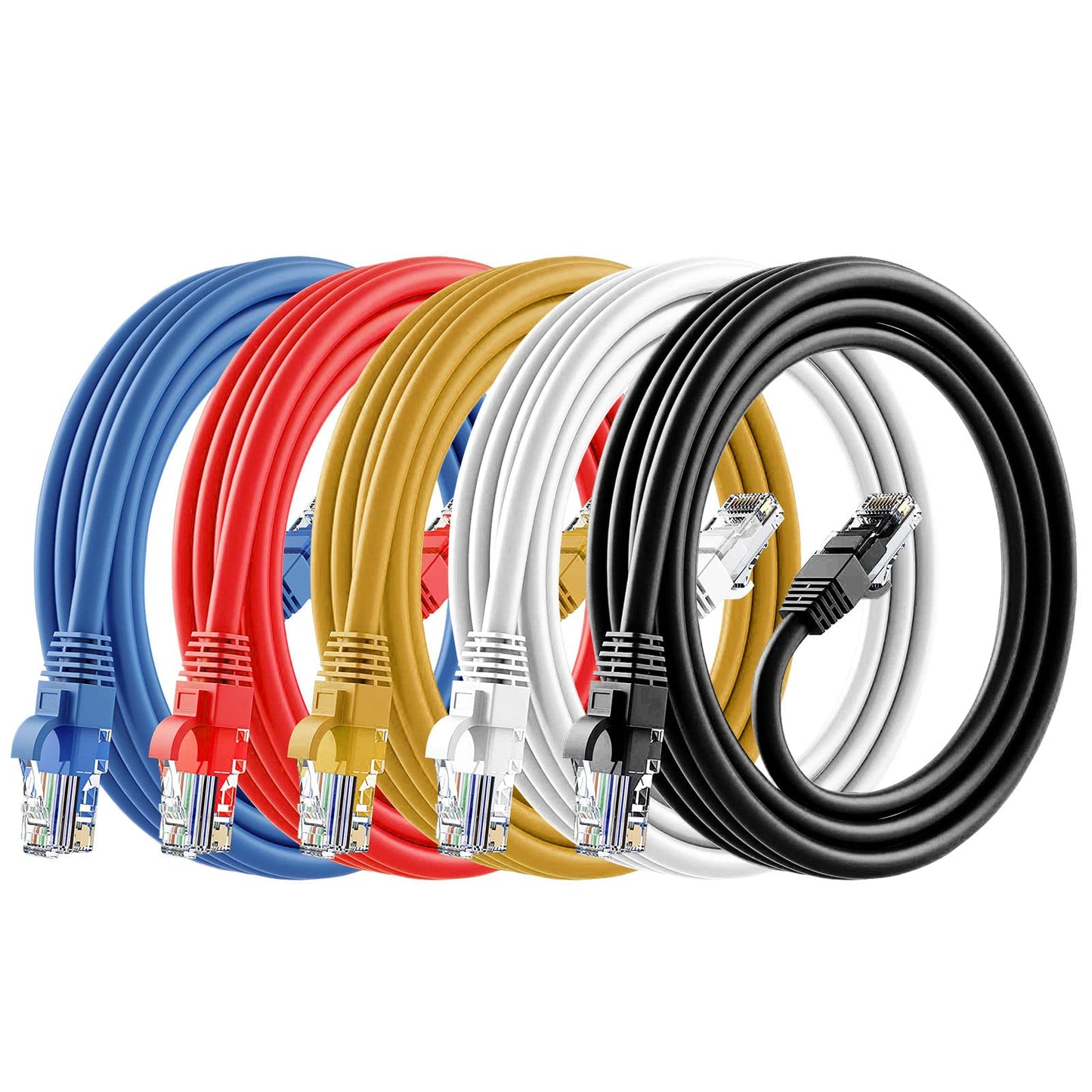 Cat6 Ethernet Cable, 5-Pack 10ft in Multi-Color, Cat 6 Cable RJ45, LAN, 24AWG UTP, Network, Patch, Internet Cable (10 feet, 5 Pack)