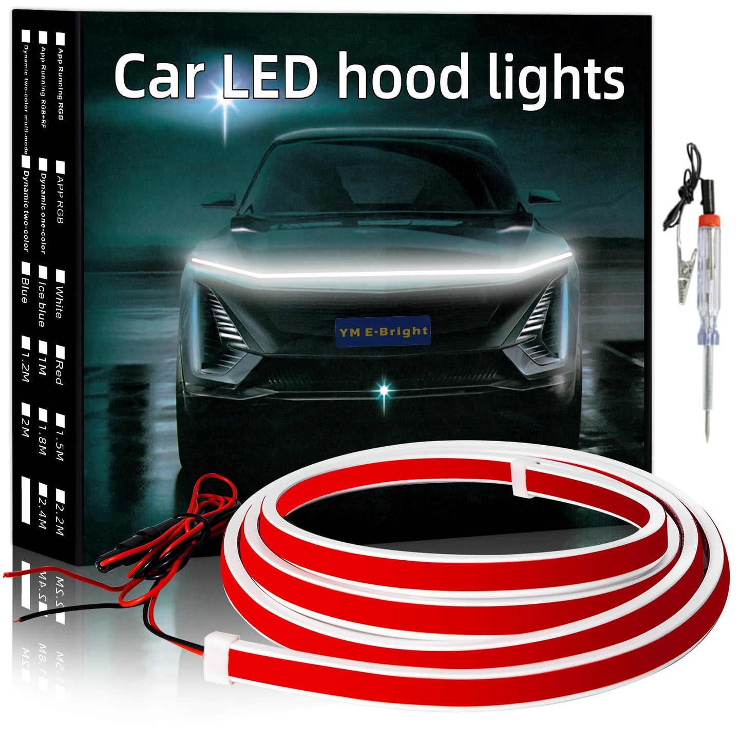YM E-Bright Led Hood Light Strip Exterior Led Strip Lights for Cars Waterproof Headlight Flexible DRL Dynamic Scan Start Up Hoodbeam Kit Daytime Running Light For Car,Truck,Suv,12V 70inch White,1 Set