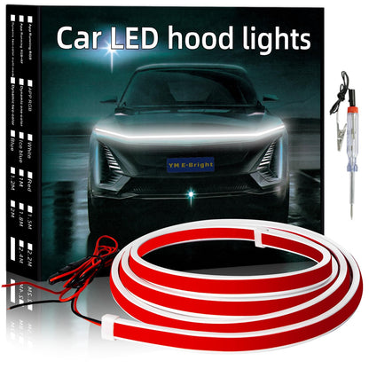 YM E-Bright Led Hood Light Strip Exterior Led Strip Lights for Cars Waterproof Headlight Flexible DRL Dynamic Scan Start Up Hoodbeam Kit Daytime Running Light For Car,Truck,Suv,12V 70inch White,1 Set