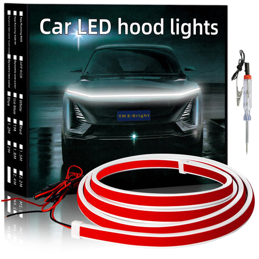 YM E-Bright Led Hood Light Strip Exterior Led Strip Lights for Cars Waterproof Headlight Flexible DRL Dynamic Scan Start Up Hoodbeam Kit Daytime Running Light For Car,Truck,Suv,12V 70inch White,1 Set