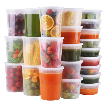 WGCC Deli Containers with Lids 48 Sets- Disposable Soup Containers 8oz, 16oz, 32oz - Plastic Containers with Lids, Food Container Leakproof, BPA Free/Microwave/Freezer/Dishwasher Safe