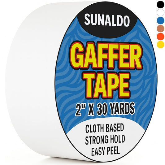 SUNALDO Gaffers Tape Strong Hold, Easy to Rip, Residue-Free Professional Grade Floor Tape for Electrical Cords, Matte Finish Non Reflective, Weather Resistant (1, White, 2" x 30 Yards)