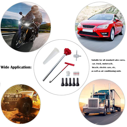 Quick Change Tire Valve Core Tool Kit - for Car, Truck, SUV, ATV, Motorcycle - Fits 11.3mm Rim Holes - Replace Valve Stems (TR413)