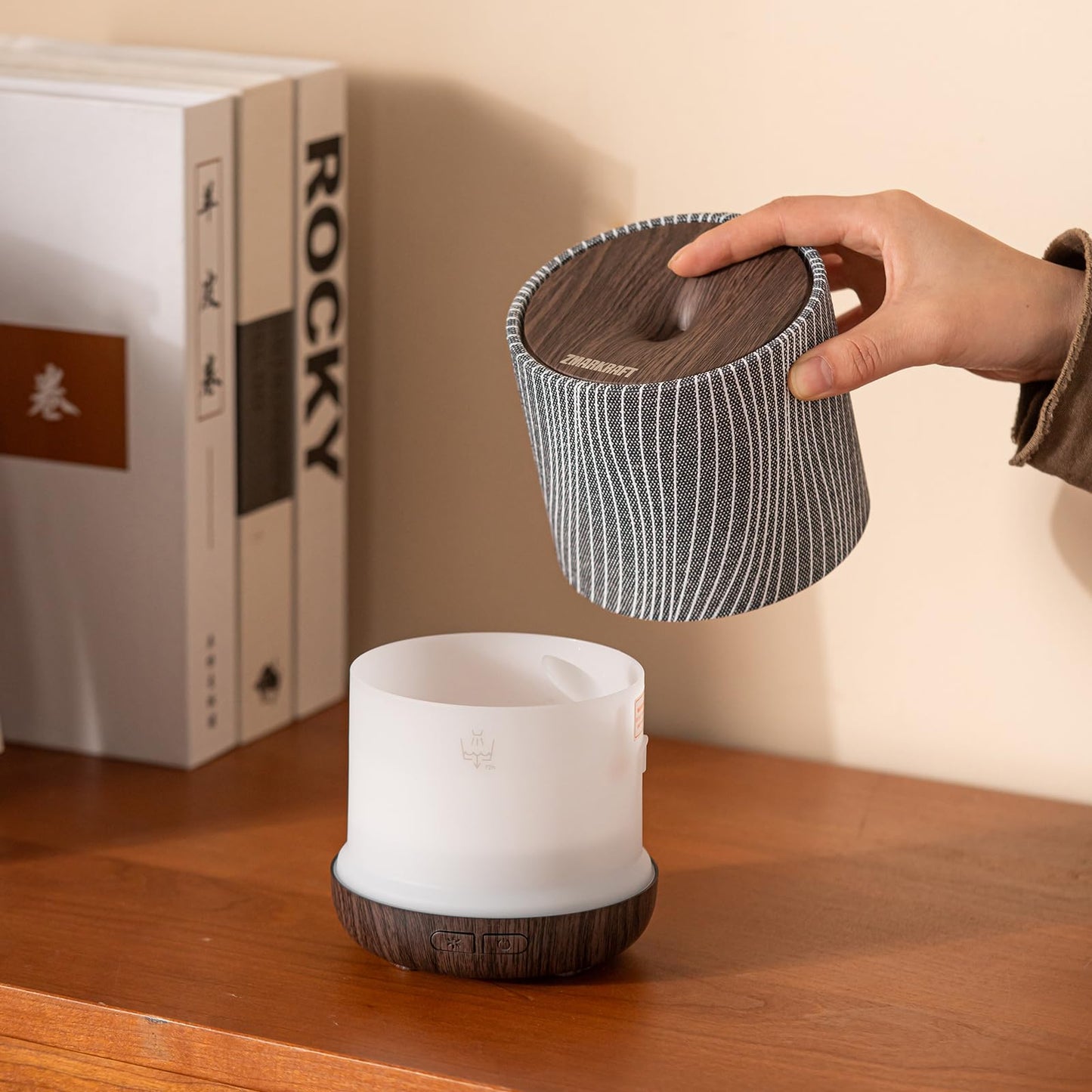 ZmarKraft Essential Oil Diffuser 200ml with Fabric Cover and Night Lamp | Ultrasonic Aroma Diffuser | Humidifier with Lights | Room Decor | Small Humidifier for Bedroom | Housewaming Gift