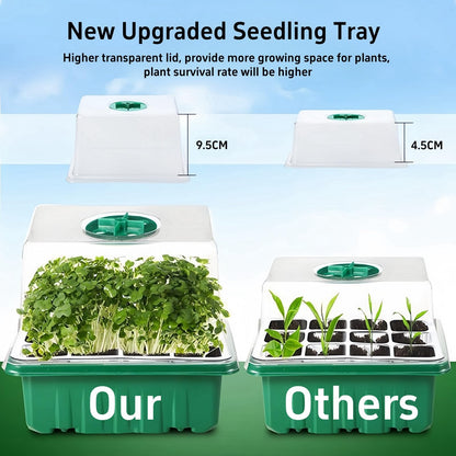 Danolt 5 Pack 60 Cell Seed Trays for Seedlings with Light, Heated Propagators for Seeds, Seed Trays with Lids, Includes 10 Pcs Plant Label and 2 Pcs Tools