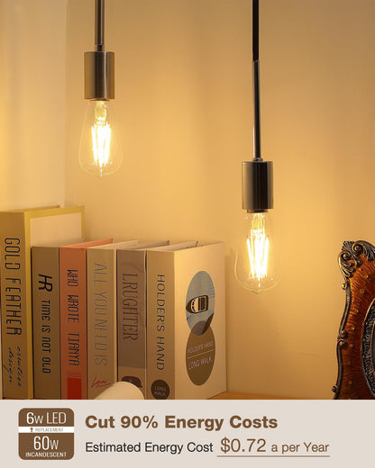 LED Edison Bulbs 60 Watt Dimmable, Vintage E26 Light Bulb Soft White 2700K, ST58 Teardrop Antique Style 60W Equivalent Lightbulbs, Medium Base 6W 700 Lumen 120V, 6 Pack
