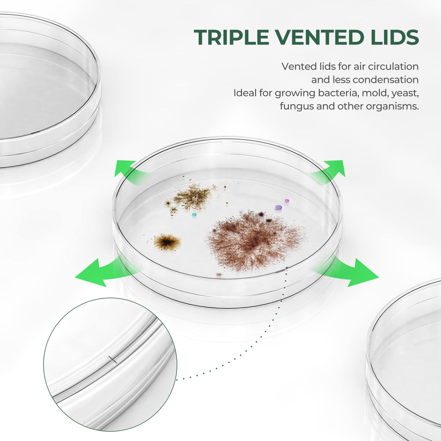 Autoclavable 10 Packs Sterile Thick Plastic Petri Dishes with Lid, Vabiooth 90mm Dia x 15mm Deep Clear 3 Vents Petri Dish for Lab Science Experiment, Non-Fragile, Scratch-Resistant