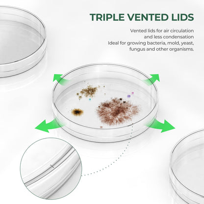 Autoclavable 10 Packs Sterile Thick Plastic Petri Dishes with Lid, Vabiooth 90mm Dia x 15mm Deep Clear 3 Vents Petri Dish for Lab Science Experiment, Non-Fragile, Scratch-Resistant