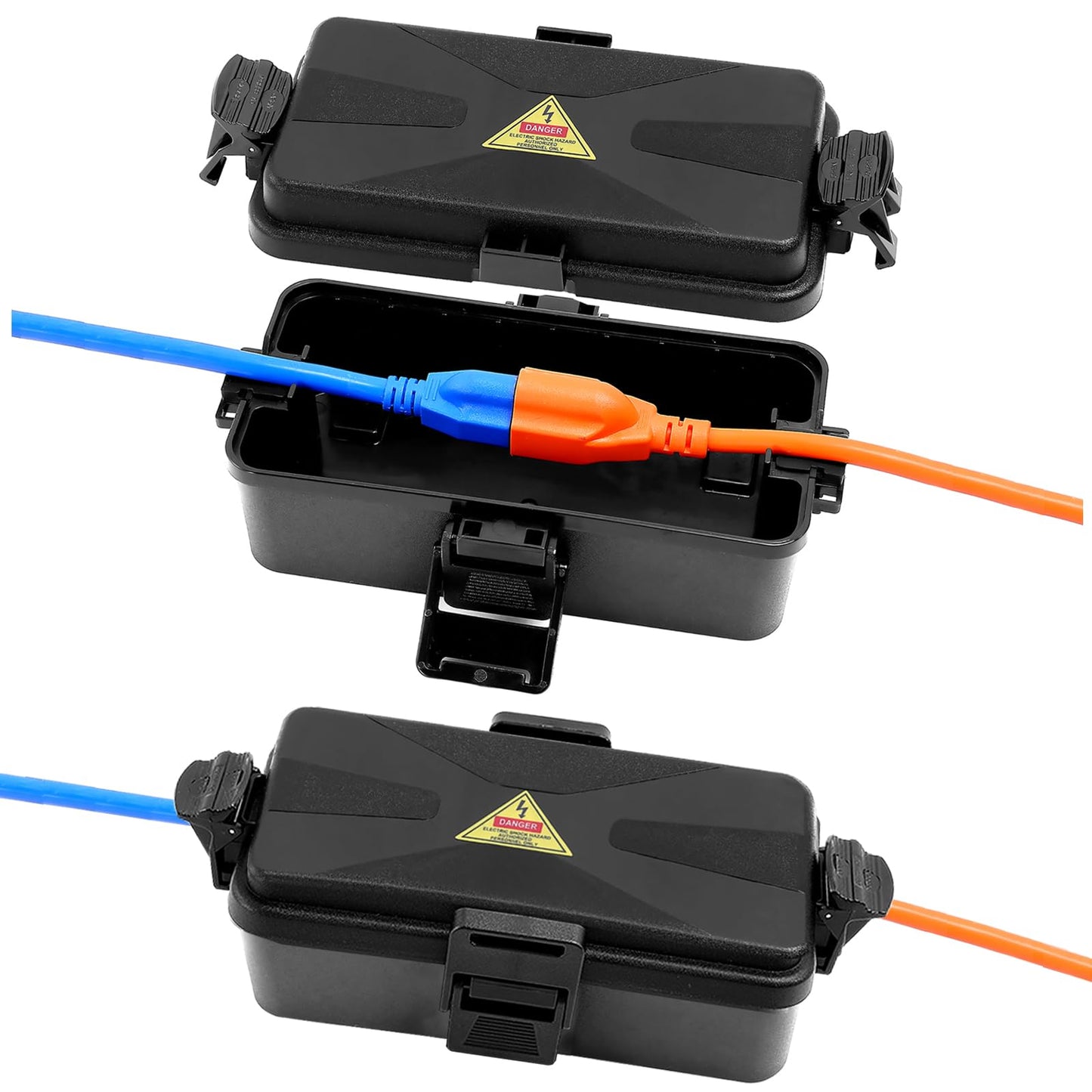 Outdoor Electrical Box Waterproof IP54 Black Outdoor Extension Cord Cover(Inner 6.5 x 3.5 x 2.2inch), Wall-Hangable Waterproof Box for Plug, Halloween, Christmas String Lights (Black 2PCS)