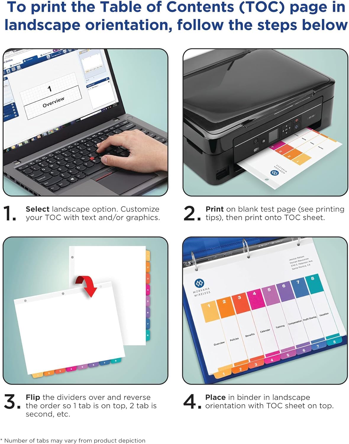 Avery Ready Index Table of Content Dividers for Laser and Inkjet Printers, 8 tabs, Multi-Colour, 6 Sets, (11189)